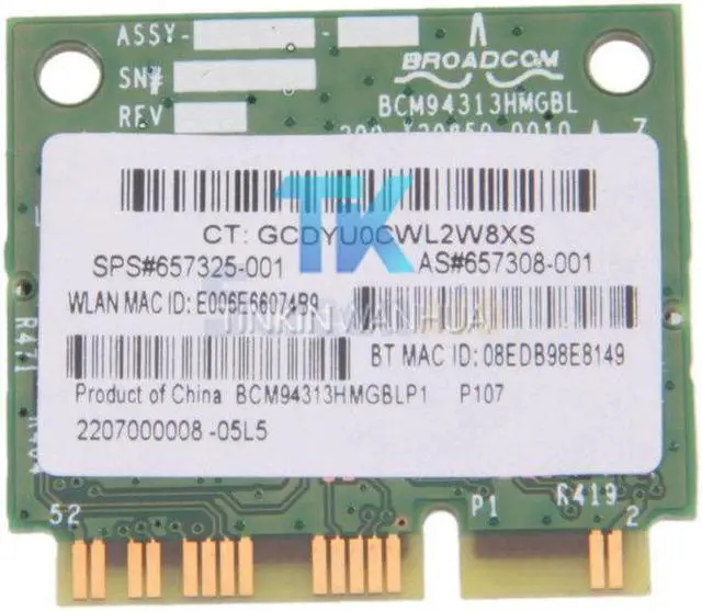 Main image of 657325-001 New HP BroadCom BCM94313HMGB 802.11abn Wifi Bluetooth PCIE 4.0 Card
