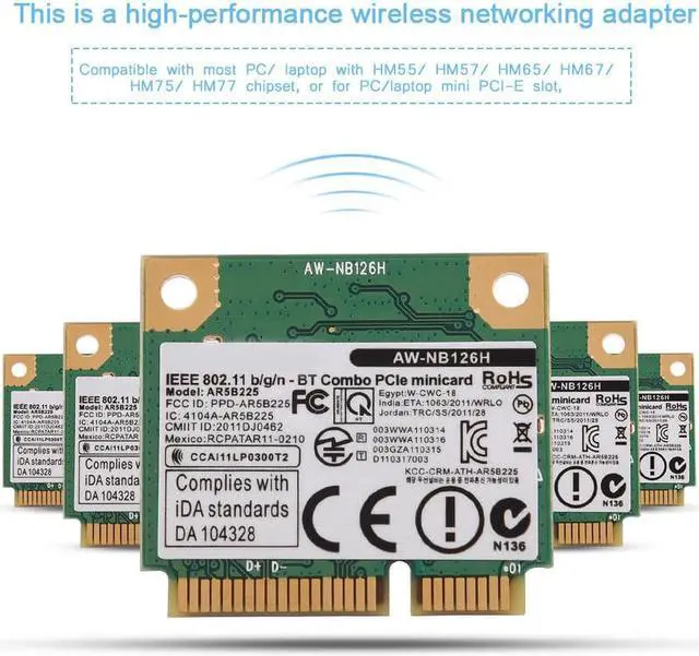Alt view image 5 of 7 - AR5B225 Wireless 150Mbps 2.4GHz Wifi + Bluetooth 4.0 Mini PCI-E Card 802.11b/g/n