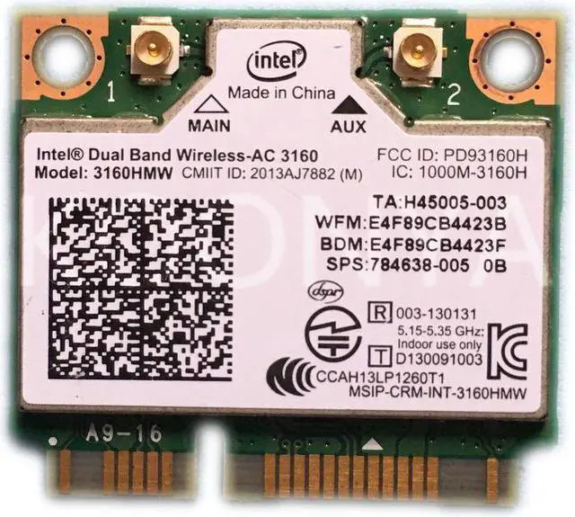 Main image of 3160HMW Wifi Bluetooth 4.0 Wireless-AC3160 802.11ac Mini PCI-E Wlan Card 433Mbps