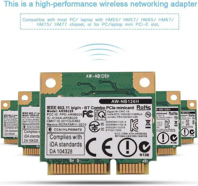 Alt view image 5 of 7 - Bluetooth 4.0 Mini PCI-E 150M 802.11B/G/N WIFI Wireles Card For Atheros AR5B225