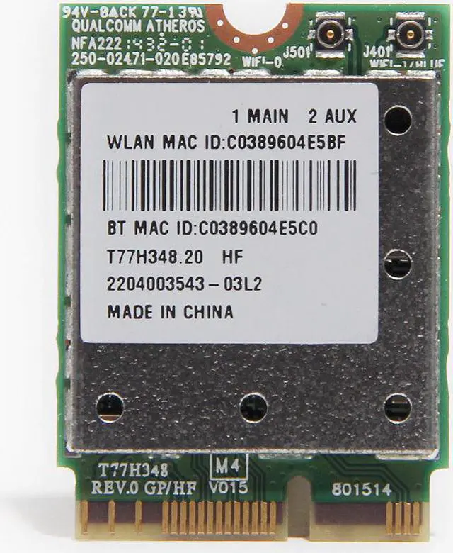 Alt view image 2 of 7 - Atheros QCNFA222 AR5BWB222 2.4GHz/5GHz 802.11abgn WiFi Bluetooth 4.0 Wlan Card