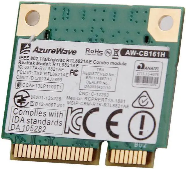 Alt view image 2 of 6 - AzureWave AW-CB161H Realtek RTL8821AE combo 802.11ac+Bluetooth4.0 WLAN PCIe Card