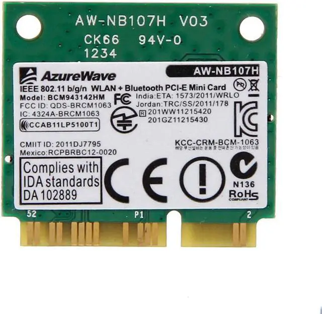Main image of AzureWave AW-NB107H BCM943142HM Half Mini PCIE Wlan WIFI Card BT4.0 802.11 b/g/n