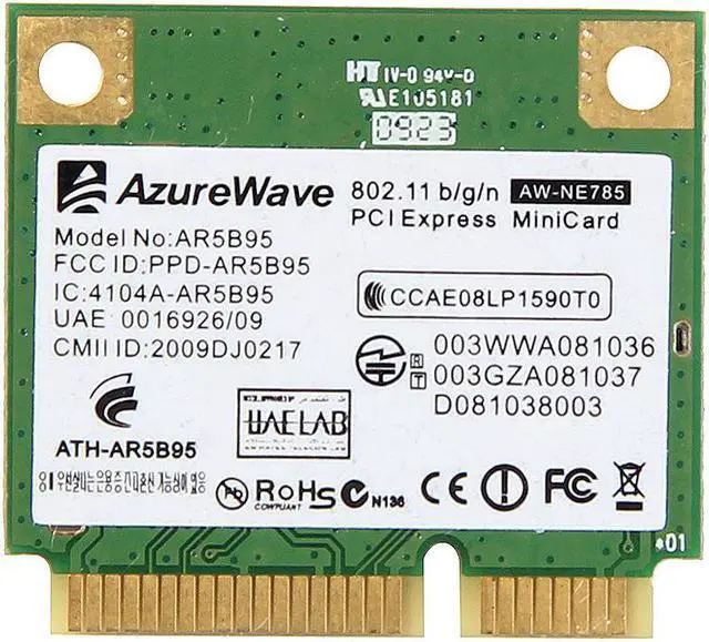 Main image of Atheros AR5B95 AR9285 802.11B/G/N Half Mini PCI-E Card