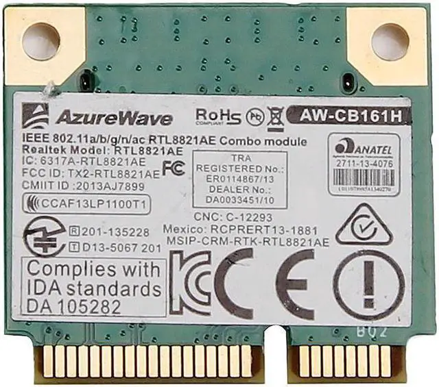 Main image of AzureWave AW-CB161H Realtek RTL8821AE combo 802.11ac+Bluetooth4.0 WLAN PCIe Card