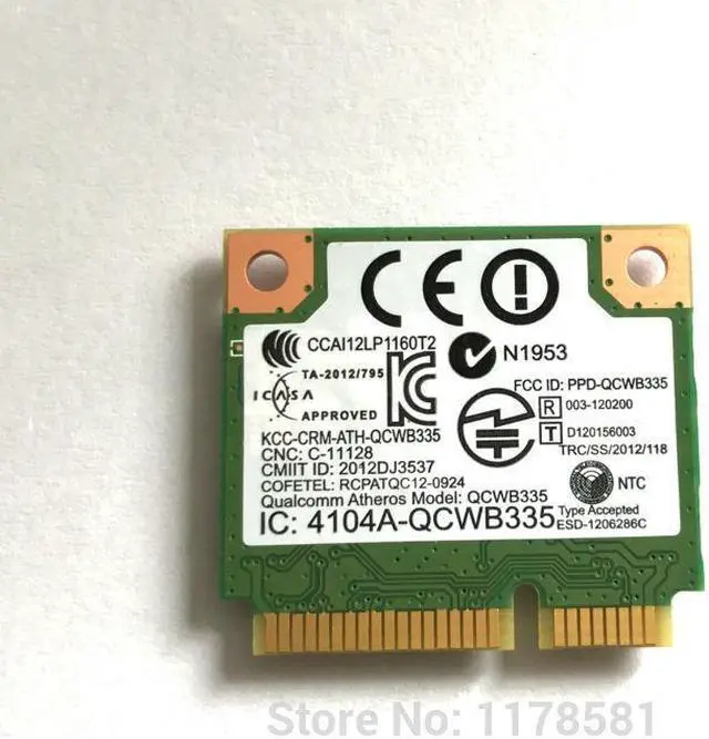 Alt view image 3 of 3 - Atheros DW1705 Wireless 802.11N+Bluetooth 4.0 150Mbps Wifi Half Mini PCI-E Wlan card QCWB335 C3Y4J