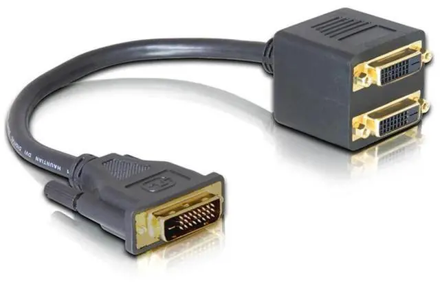 Main image of DVI Male to 2 DVI Female Adapter cable Single Link DVI Splitter 1 to 2 Port Y Extension Cable Adapter for PC HDTV Black