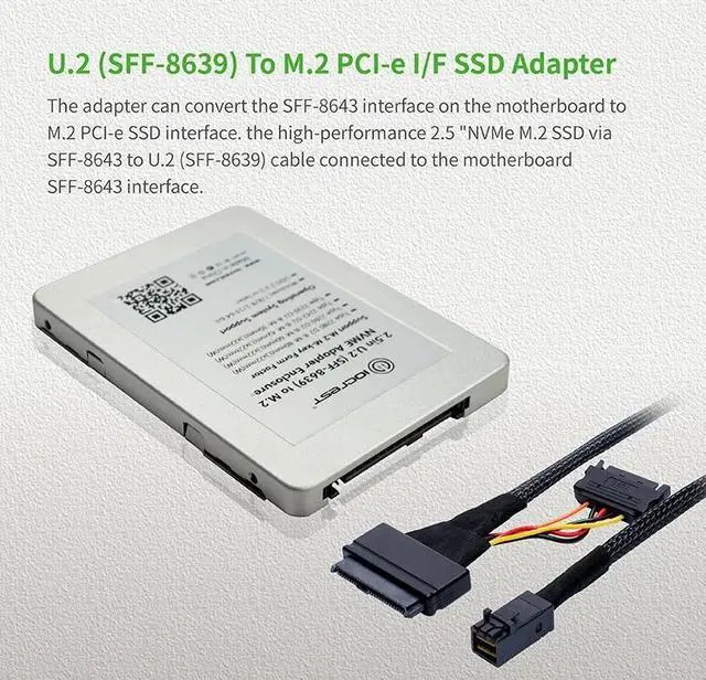 Alt view image 2 of 6 - IOCREST U.2 (SFF-8639) To M.2 NVMe PCI-e I/F SSD Adapter HDD with enclosure