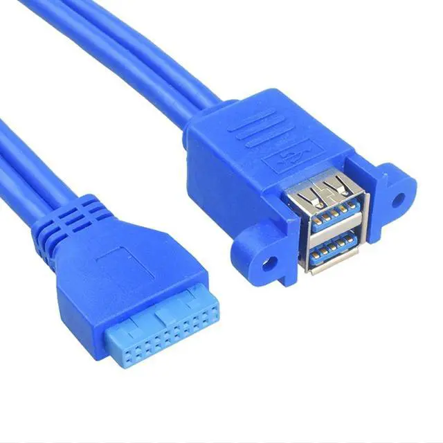 Alt view image 3 of 6 - 19 / 20 Pin female USB header to Dual USB 3.0 Tyep A Female Cable Double deck USB3.0 Splitter Cable panel screws holes