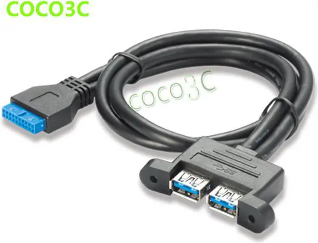 Alt view image 3 of 5 - 1.5ft 19 / 20 Pin female USB header to Dual USB 3.0 Tyep A Female Cable motherboard USB3.0 Splitter Cable PCIe profile bracket