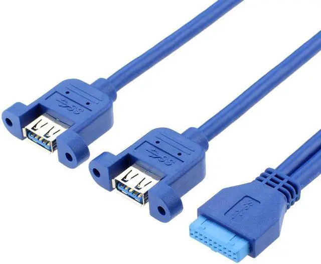 Main image of 0.5m 19pin female header to Dual USB 3.0 A Female port Cable Motherboard  20P USB to 2 USB3.0 Splitter Cable with Screws holes