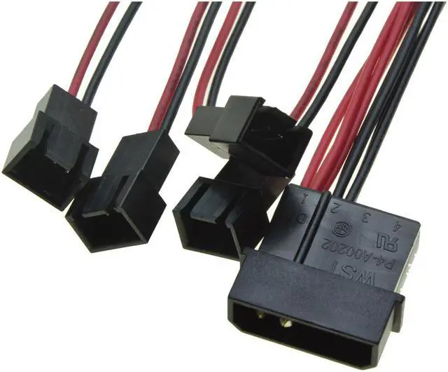 Alt view image 2 of 4 - Molex IDE Male Port 1 to 4 ways 3Pin Fan Male port Cable D plug to3 Pin cooler Y Splitter Power supply Cable 12V