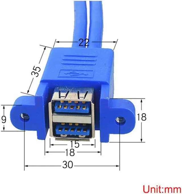 Alt view image 6 of 6 - 19 / 20 Pin female USB header to Dual USB 3.0 Tyep A Female Cable motherboard USB3.0 Splitter Cable panel screws holes