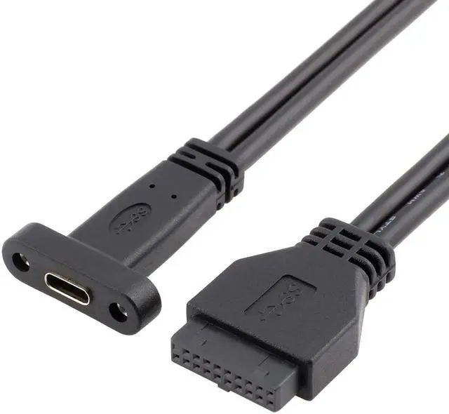 Alt view image 2 of 6 - Desktop 20 Pin Header Female to USB-C Cable with PCIe profile bracket 19Pin to USB Type-C Adapter Cable 50cm