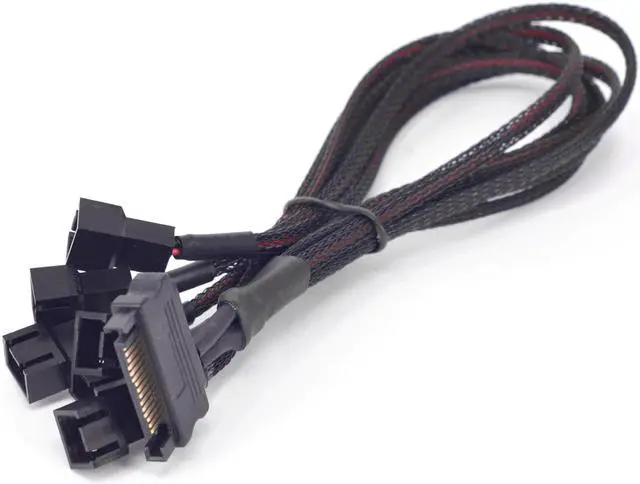 Alt view image 4 of 4 - 15Pin SATA 1 to 6 Port 3Pin Fan Power supply Cable For PCI express Graphics Card PC 6 ways 3P Cooling PWM Y splitter Converter