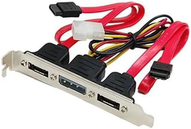 Alt view image 2 of 4 - Dual SATA to 2 Ports eSATA + 4 Pin IDE Power PCI Bracket Slot Cable 30cm 2ft External Set 3 in 1