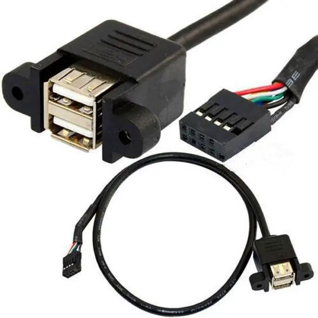 Main image of 25cm Dual USB 2.0 A female panel mount - 10P 0.1" header motherboard cable