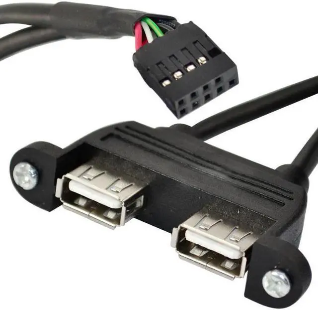 Main image of 50cm Dual USB 2.0 A female panel mount - 10P 0.1" header motherboard cable