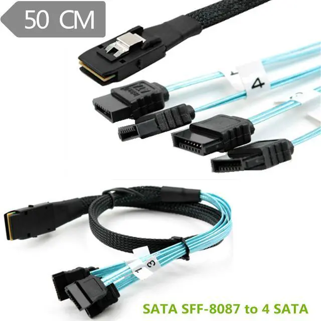Main image of Internal Mini SAS (SFF-8087) to 4x SATA 7-Pin F Forward Breakout Cable 50CM