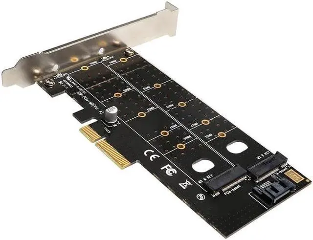 Alt view image 5 of 5 - PCIe to M.2 dual NVMe SSD NGFF Riser card PCIE X4 adapter M Key B Key dual interface Expansion card