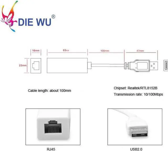Alt view image 6 of 6 - Realtek 8152 USB to RJ45 Lan card Ethernet adapter USB2.0 10/100Mbps for Windows 10/8/7/XP