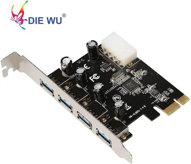 Alt view image 3 of 5 - 4 Ports USB3.0 Riser card for VL805 PCIe X1 to 4 ports USB3.0 4 pin power add on card TXB048