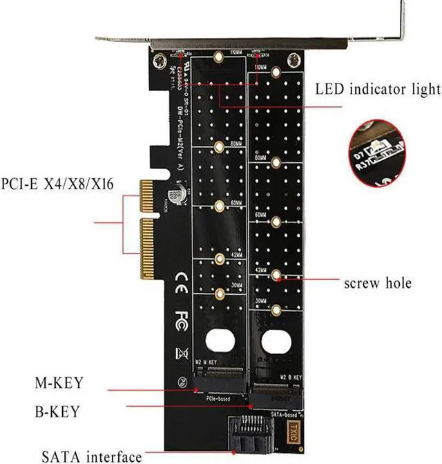 Alt view image 4 of 7 - M.2 NVMe SSD NGFF to PCIE X16 Adapter M Key B Key SATA PCI Express  NVME m2 SSD SATA Converter riser card