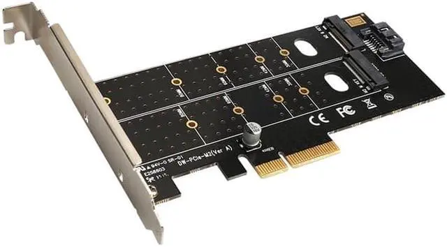 Alt view image 3 of 5 - PCIe to M.2 dual NVMe SSD NGFF Riser card PCIE X4 adapter M Key B Key dual interface Expansion card