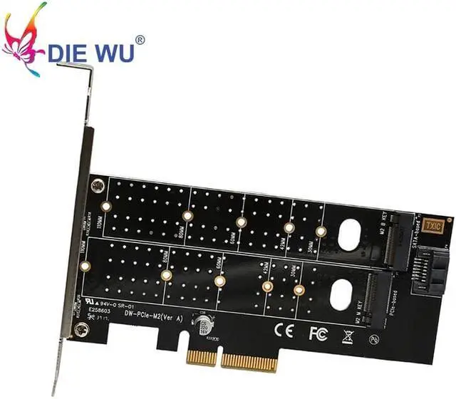 Alt view image 5 of 6 - PCIe to M.2 NVMe SSD NGFF Riser Card PCI Express to M Key B Key SATA Port Expansion Converter Adapter Expansion Card TXB044