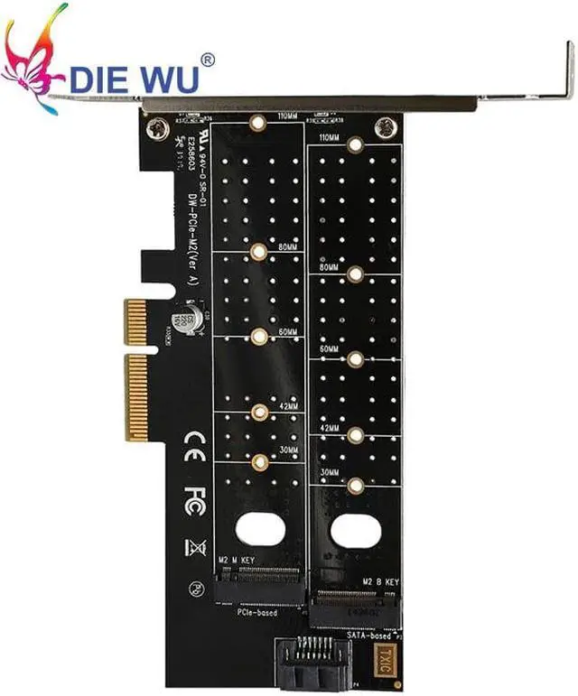 Alt view image 6 of 6 - PCIe to M.2 NVMe SSD NGFF Riser Card PCI Express to M Key B Key SATA Port Expansion Converter Adapter Expansion Card TXB044