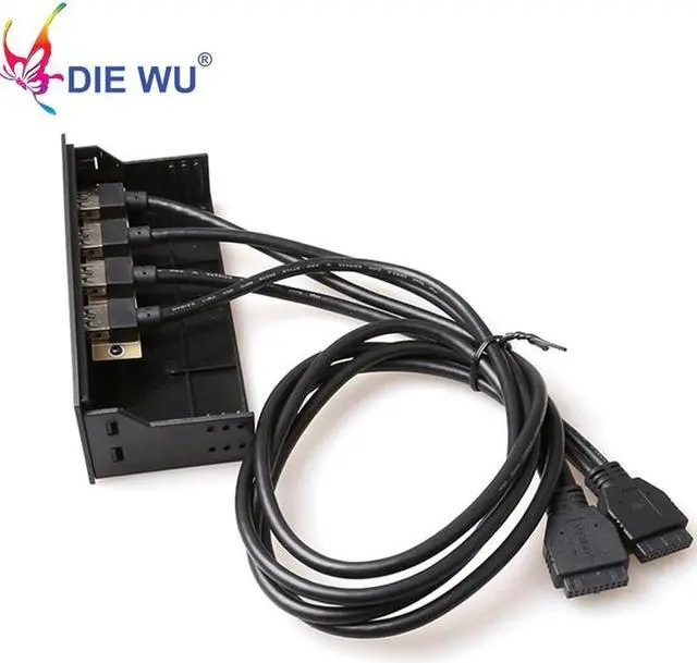 Alt view image 4 of 5 - 4 USB3.0 hub computer front panel 20 Pin Connector Adapter Bracket cable for PC Motherboard cable lenth 60cm