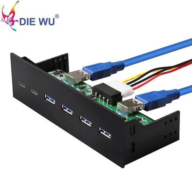 Alt view image 4 of 7 - 4 Ports USB3.0+2 Ports USB3.1 Type C Desktop Front Panel Computer Drives Expansion card Computer Accessories