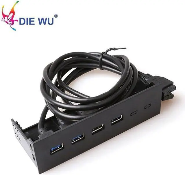 Alt view image 2 of 5 - 4 USB3.0 hub computer front panel 20 Pin Connector Adapter Bracket cable for PC Motherboard cable lenth 60cm