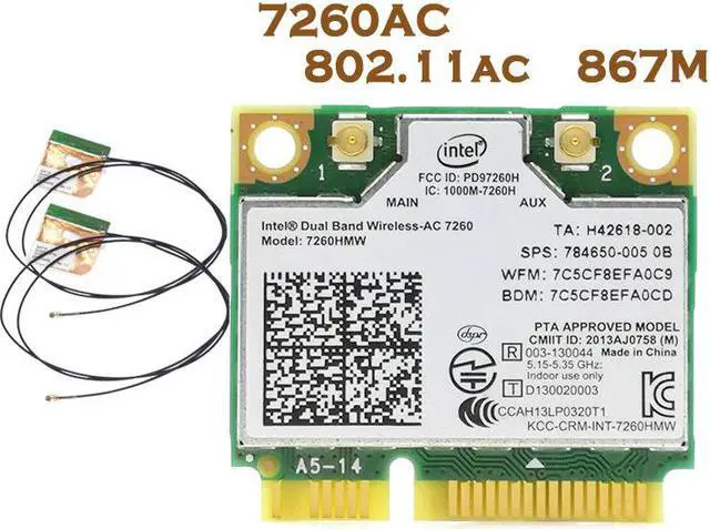 Alt view image 3 of 4 - 802.11ac for Intel Wireless-AC 7260 7260HMW wifi+BT 4.0 Bluetooth adapter mini PCI-E 867Mbps 7260AC 2x2 WiFi Wlan card