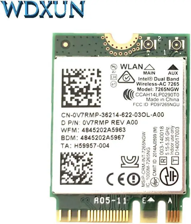 Main image of Wireless Card Dual band intel Wireless AC 7265 7265NGW ac7265 7265ac 802.11ac WiFi + Bluetooth 4.0 867Mbps NGFF lan card