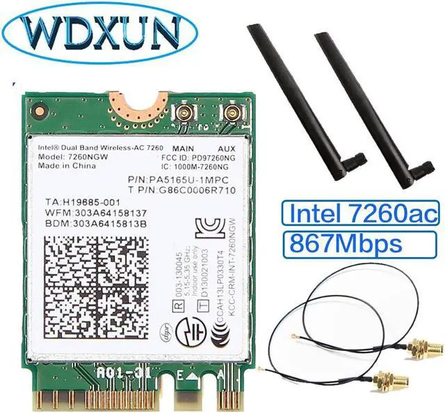 Main image of Dual Band AC 7260 7260NGW 7260ac NGFF 2x2 WIFI 802.11ac 867 Mbps Wi-Fi + Bluetooth 4.0 Wireless Card network card wifi