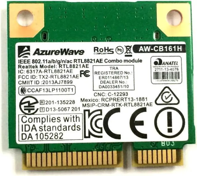 Alt view image 2 of 3 - Azurewave Realtek RTL8821AE 802.11AC 433Mbps WiFi Bluetooth 4.0 Combo Wlan Adapter half Mini PCI-e bluetooth Wireless wifi card