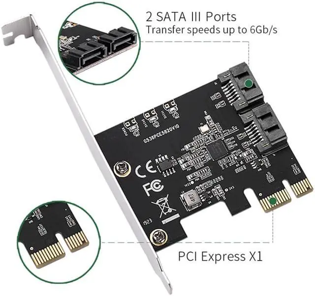 Alt view image 4 of 7 - PCIe PCI Express to SATA3.0 2-Port SATA III 6G Controller Expansion Card Adapter For chia mining