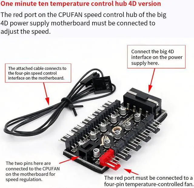 Alt view image 7 of 8 - Motherboard 1 to 10pin fan 4 Pin PWM Cooler Fan HUB Splitter Extension 12V Power Supply Socket PC Speed Controller Adapter Large 4D port power supply