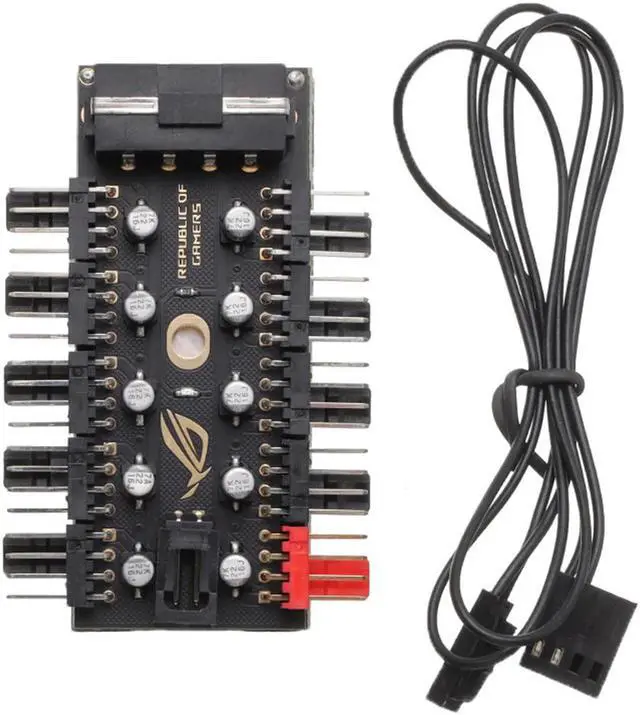 Alt view image 5 of 8 - Motherboard 1 to 10pin fan 4 Pin PWM Cooler Fan HUB Splitter Extension 12V Power Supply Socket PC Speed Controller Adapter Large 4D port power supply