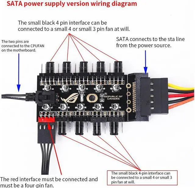 Alt view image 7 of 7 - Motherboard 1 to 10pin fan 4 Pin PWM Cooler Fan HUB Splitter Extension 12V Power Supply Socket PC Speed Controller Adapter SATA Power Supply