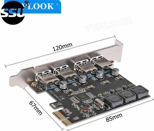 Alt view image 5 of 6 - 4 Ports USB3.0 PCIe Expansion Card PCI Express x1 x4 x8 x16 USB 3.0 Hub Controller Adapter 2A Power 5Gbps NEC720201 SSU U3V04S+