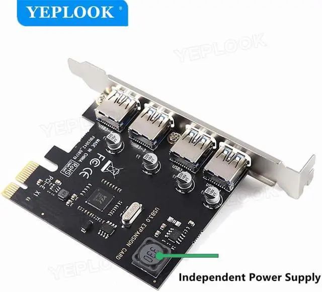 Alt view image 5 of 6 - 4 Port USB3.0 PCI-E X1 Expansion Card PCIe USB3.0 HUB Controller Adapter 5Gbps VIA Chipset Independent Power Supply Plug & play