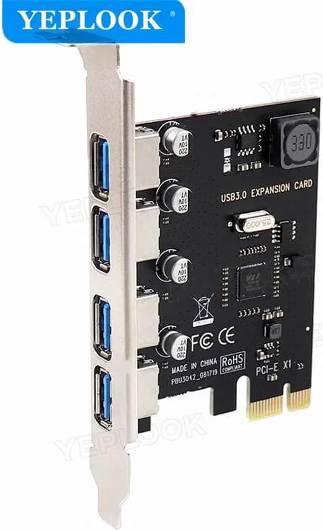 Alt view image 6 of 6 - 4 Port USB3.0 PCI-E X1 Expansion Card PCIe USB3.0 HUB Controller Adapter 5Gbps VIA Chipset Independent Power Supply Plug & play