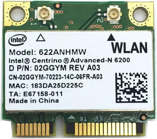 Main image of For Advanced-N Intel 6200 622ANHMW Dual Band (2.4 GHz and 5 GHz) 2x2 MINI PCI-E 300Mbps card