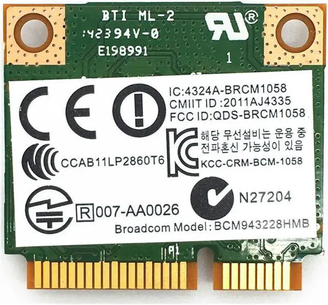 Alt view image 2 of 4 - Broadcom BCM943228HMB BCM43228 Half Mini PCI-e Wlan Wireless BT Bluetooth 4.0 Card 300M for 210 G1/820 G1