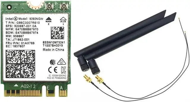 Main image of With 6Dbi Dual Band Antennas 9260 9260NGW 802.11ac 1730Mbps WiFi Bluetooth 5.0 NGFF/M.2 Card Set for desktop