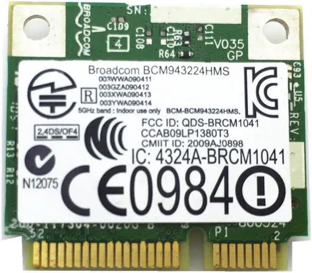 Alt view image 2 of 6 - Half MiniPCI-E Card 300Mbps for DW1520 Wireless Card Broadcom BCM43224 BCM943224HMS