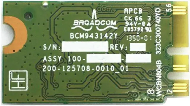 Alt view image 2 of 5 - Broacom BCM943142Y 802.11 b/g/n 150Mbps Bluetooth 4.0 NGFF/M.2 Card for XPS 11 13 14 15 17