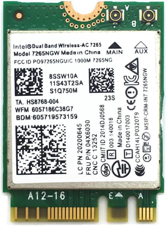 Main image of For 7265ngw Dual Band Intel 7265 Wireless 802.11ac 867Mbps 2x2 Ngff Bluetooth 4.0 card 04x6030 For E450 W550 T550 X250 T450